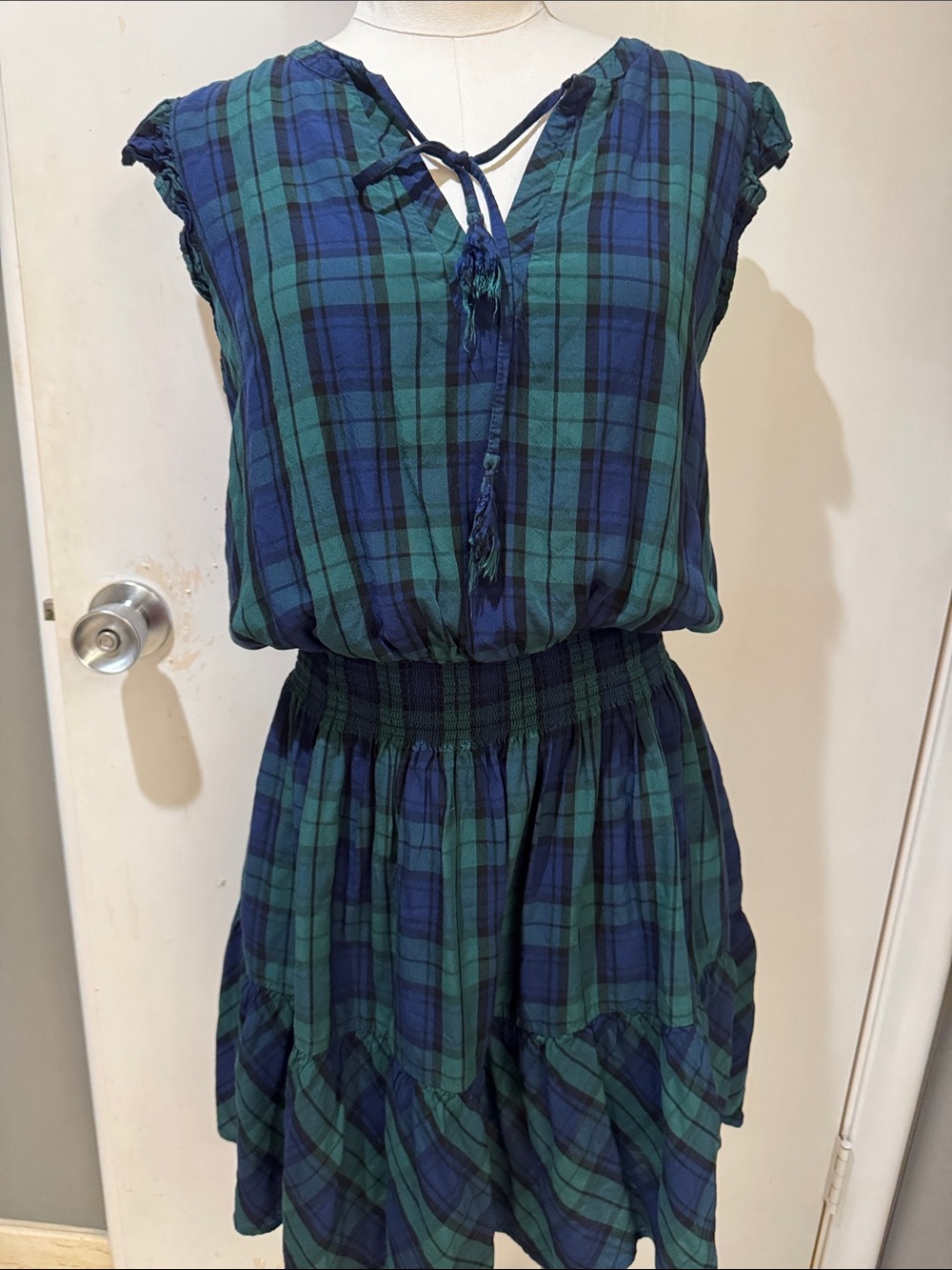 Vineyard Vines Blue and Green Plaid Smocked-Waist One-Piece